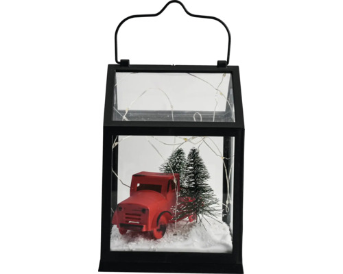 LAFIORA Lantaarn LED Kerstboom & rode auto H 20 cm