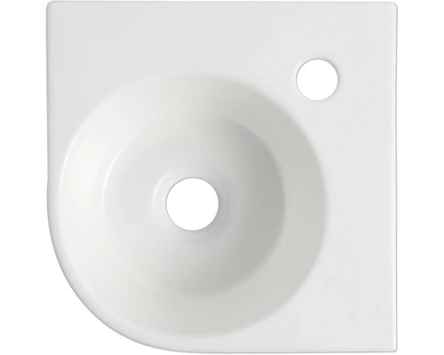 Hoekfontein van sanitair keramiek, bovenaanzicht