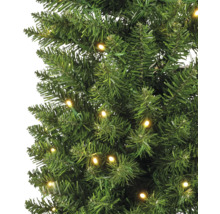 Detailopname van een kunstkerstboom met ledverlichting.