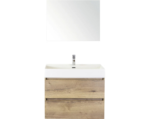 SANOX Badkamermeubelset Maxx XL met spiegel en wastafel 81,0 cm natuur eiken Wastafelcombinatie met spiegel, wastafel en onderkast met lades