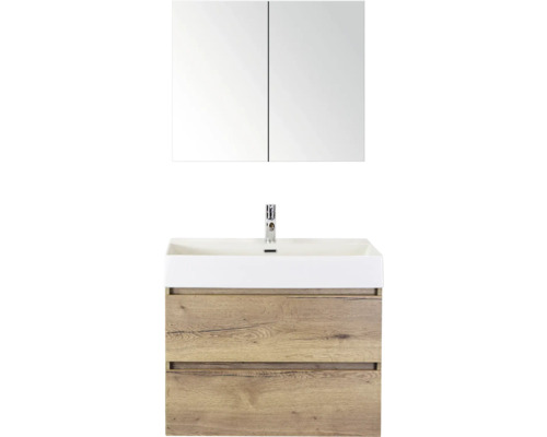 SANOX Badkamermeubelset Maxx XL met spiegelkast en wastafel 81,0 cm natuur eiken Wastafelcombinatie met spiegelkast voor de badkamer
