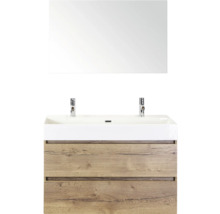 Wastafelcombinatie met spiegel en twee lades in houtlook