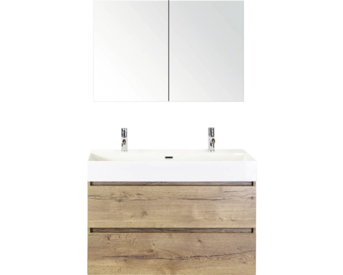 SANOX Badkamermeubelset Maxx XL met spiegelkast en wastafel 101,0 cm natuur eiken SANOX Badkamermeubelset Maxx XL met spiegelkast en wastafel 101,0 cm natuur eiken