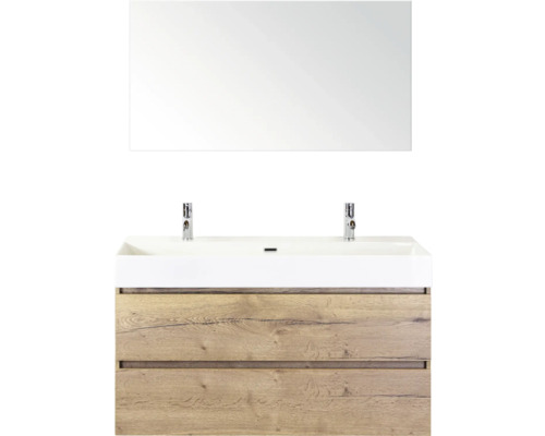 SANOX Badkamermeubelset Maxx XL met spiegel en wastafel 121,0 cm natuur eiken Wastafelcombinatie met spiegel, wastafel en onderkast