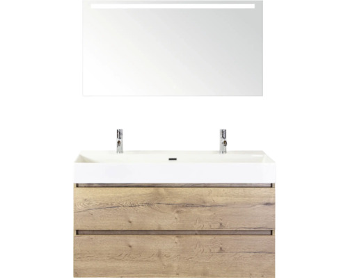 SANOX Badkamermeubelset Maxx XL met spiegelkast en wastafel 121,0 cm natuur eiken SANOX Badkamermeubelset Maxx XL met spiegelkast en wastafel 121,0 cm natuur eiken