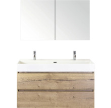 Wastafelcombinatie met spiegelkast, wastafel en onderkast met twee laden