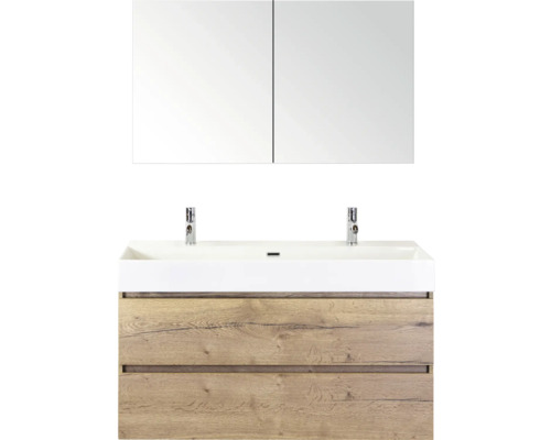 SANOX Badkamermeubelset Maxx XL met spiegelkast en wastafel 121,0 cm natuur eiken SANOX Badkamermeubelset Maxx XL met spiegelkast en wastafel 121,0 cm natuur eiken