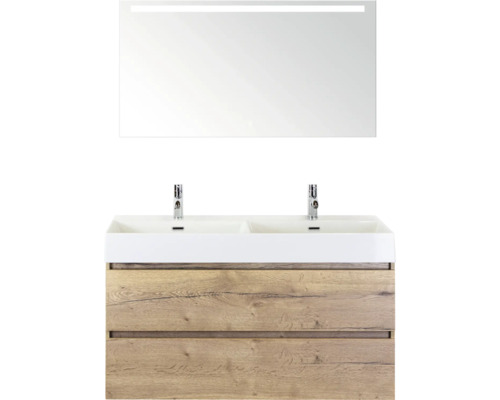 SANOX Badkamermeubelset Maxx XL met spiegelkast en wastafel 121,0 cm natuur eiken SANOX Badkamermeubelset Maxx XL met spiegelkast en wastafel 121,0 cm natuur eiken