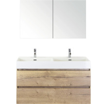 Dubbele wastafel met onderkast en spiegelkast voor de badkamer