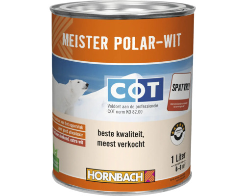 HORNBACH Meister Polar muurverf spatvrij wit 1 l Meister Polar-Wit verf in metalen emmer, 1 liter