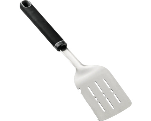 Spatel van roestvrij staal met sleuf en zwart handvat