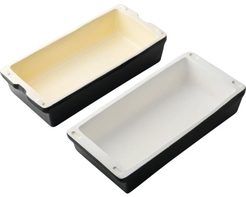 Twee rechthoekige keramische braadpannen