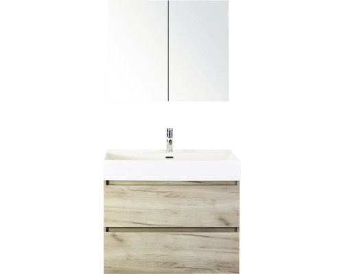 SANOX Badkamermeubelset Maxx XL met spiegelkast en wastafel 81,0 cm craft oak Wastafel met onderkast en spiegelkast voor de badkamer