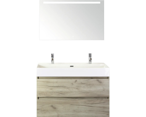 SANOX Badkamermeubelset Maxx XL met spiegelkast en wastafel 101,0 cm craft oak Wastafelmeubel met spiegel en twee lades in de badkamer