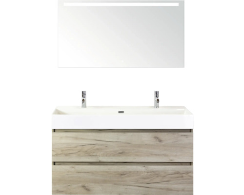 SANOX Badkamermeubelset Maxx XL met spiegelkast en wastafel 121,0 cm craft oak Wastafelcombinatie met spiegel en onderkast in houtlook voor de badkamer