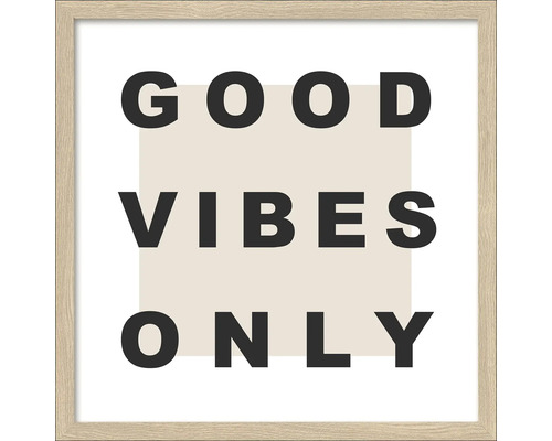 Ingelijste muurdecoratie met de tekst Alleen goede vibes