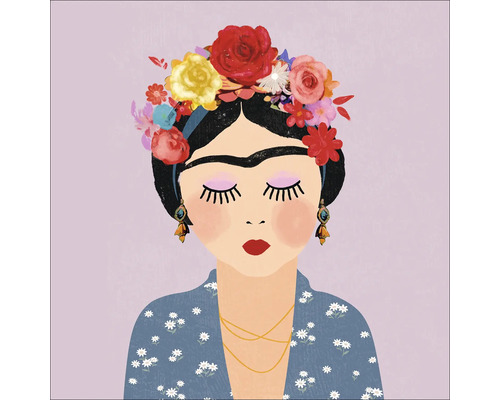 Schilderij van een vrouw met bloemenkrans en gesloten ogen