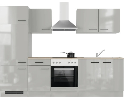 Keukenblok met kasten, spoelbak, fornuis en afzuigkap