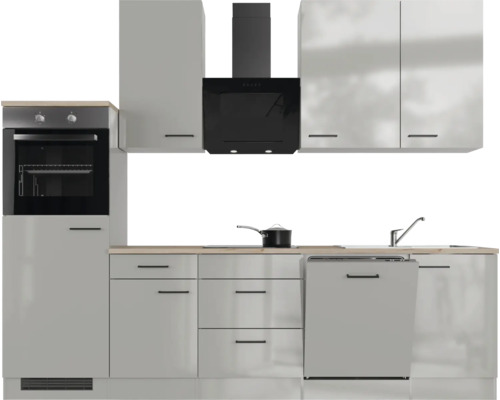 Keukenblok met spoelbak, fornuis, afzuigkap en kasten