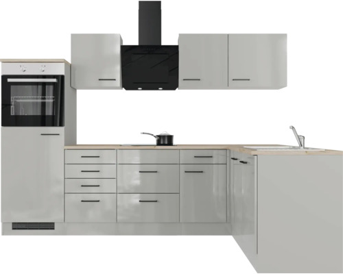 Keukenblok met inbouwoven, afzuigkap, spoelbak en kasten