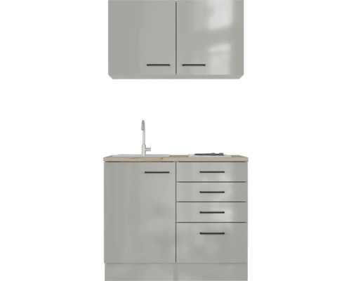 Keukenblok met spoelbak, kraan, laden en bovenkasten