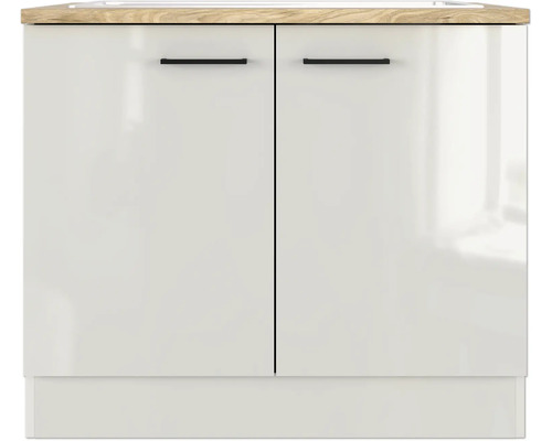 FLEX WELL Spoelbakkast incl. spoelbak Lund 100x60x85 cm lichtgrijs glanzend Wastafelonderkast met twee deuren en handgrepen