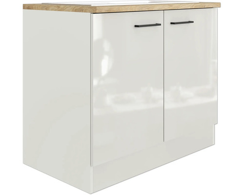 Wastafelonderkast met twee deuren en een houten blad