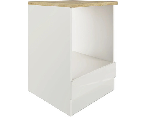 Wit nachtkastje met houten blad