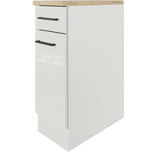 Witte onderkast met twee laden en een houten blad