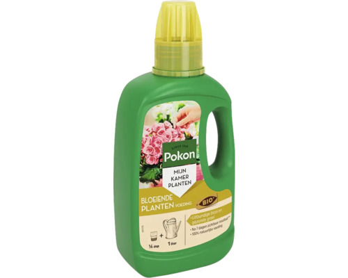 Pokon kamerplantenvoeding voor bloeiende planten in een groene fles