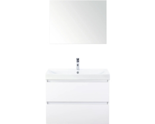 SANOX Badkamermeubelset Maxx XL met spiegel en wastafel 81 cm wit hoogglans Witte wastafelmeubel met wasbak, kraan en spiegel voor de badkamer