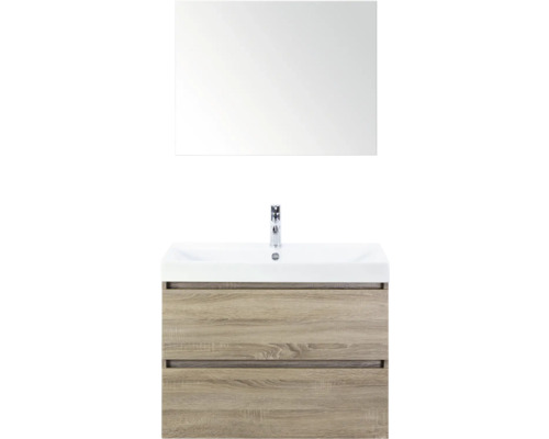 SANOX Badkamermeubelset Maxx XL met spiegel en wastafel 81 cm grijs eiken Wastafelcombinatie met spiegel en onderkast