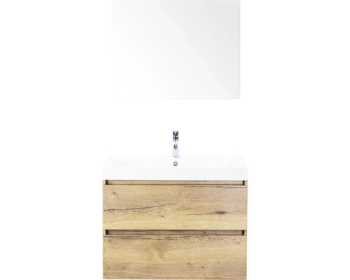 SANOX Badkamermeubelset Maxx XL met spiegel en wastafel 81 cm natuur eiken Wastafelcombinatie met spiegel en onderkast met twee laden