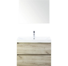 Wastafelcombinatie met spiegel en twee lades in houtlook
