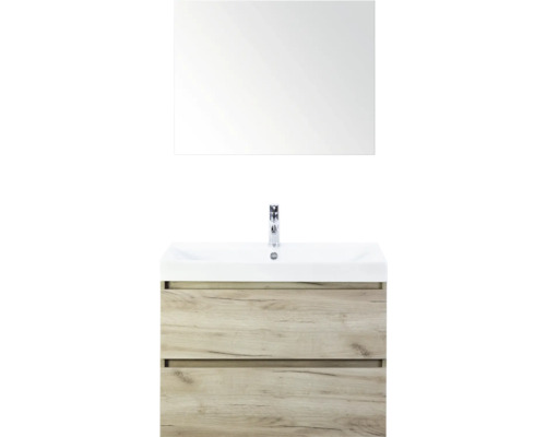 SANOX Badkamermeubelset Maxx XL met spiegel en wastafel 81 cm craft oak Wastafelcombinatie met spiegel en twee lades in houtlook