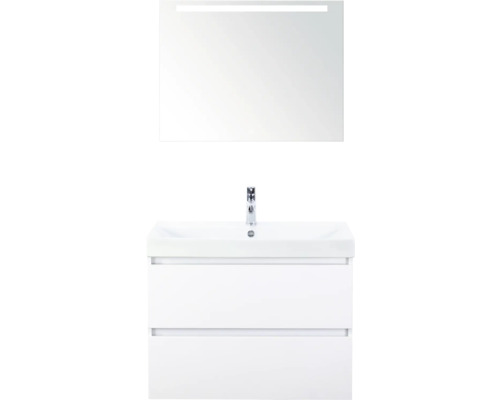 SANOX Badkamermeubelset Maxx XL met spiegelkast en wastafel 81 cm wit hoogglans Wastafelcombinatie met onderkast en spiegel met verlichting