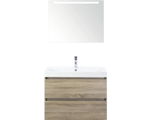 SANOX Badkamermeubelset Maxx XL met spiegelkast en wastafel 81 cm grijs eiken Wastafelcombinatie met onderkast, wastafel en spiegel met verlichting