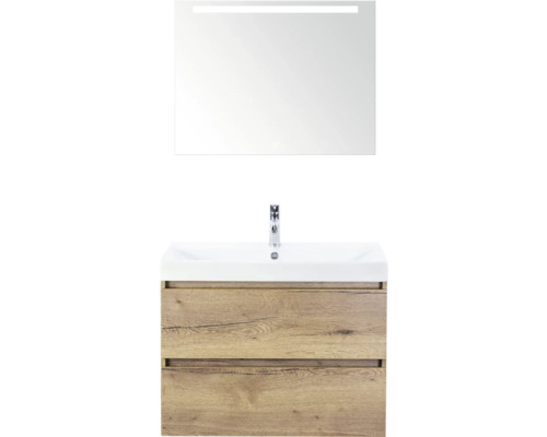 SANOX Badkamermeubelset Maxx XL met spiegelkast en wastafel 81 cm natuur eiken Wastafelcombinatie met spiegel en onderkast