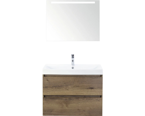 SANOX Badkamermeubelset Maxx XL met spiegelkast en wastafel 81 cm tabacco Wastafelcombinatie met spiegel en onderkast in houtlook