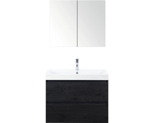 SANOX Badkamermeubelset Maxx XL met spiegelkast en wastafel 81 cm black oak Wastafelmeubel met onderkast en spiegelkast voor de badkamer