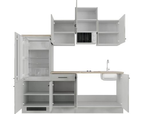 Keukenblok met spoelbak, koelkast en magnetron