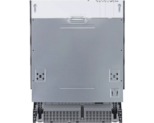 Achteraanzicht van een vaatwasser ter illustratie van de aansluitingen en montagepunten.