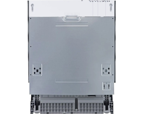 Achteraanzicht van een vaatwasser met details over aansluitingen en montagepunten