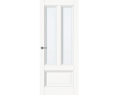 Witte binnendeur met twee glazen panelen en deurklink