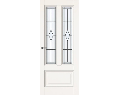 Witte binnendeur met twee glazen panelen en deurklink