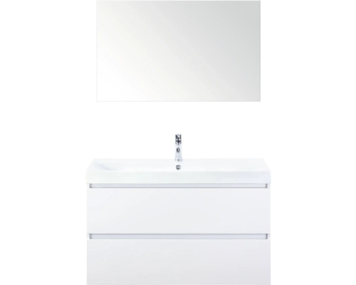 SANOX Badkamermeubelset Maxx XL met spiegel en wastafel 101 cm wit hoogglans Wastafelcombinatie met spiegel voor badkamerinrichting