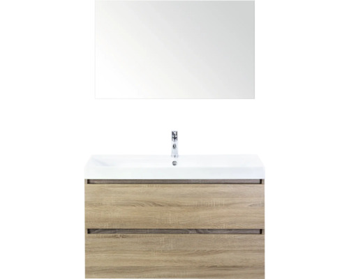 SANOX Badkamermeubelset Maxx XL met spiegel en wastafel 101 cm grijs eiken Wastafelmeubel met spiegel en onderkast voor de badkamer