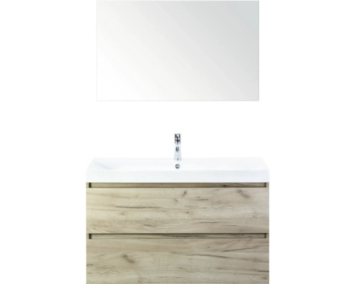 SANOX Badkamermeubelset Maxx XL met spiegel en wastafel 101 cm craft oak Wastafelcombinatie met spiegel en twee laden