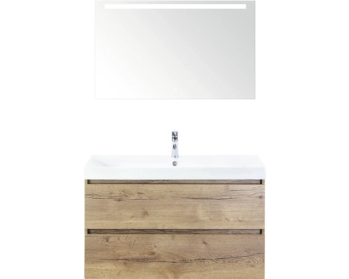 SANOX Badkamermeubelset Maxx XL met spiegelkast en wastafel 101 cm natuur eiken Wastafelmeubel met onderkast en verlichte spiegel voor de badkamer