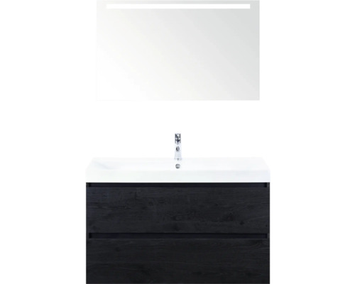 SANOX Badkamermeubelset Maxx XL met spiegelkast en wastafel 101 cm black oak Wastafelcombinatie met spiegel en onderkast